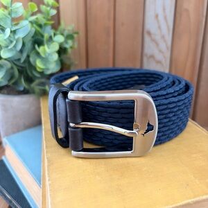 Tommy Bahama Stretch Woven Belt Navy Elastic Leather Trim